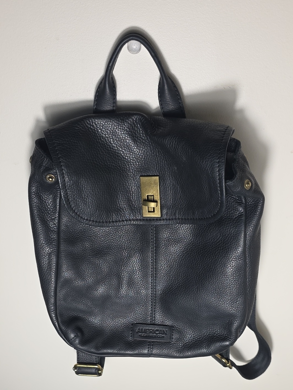 American Heritage Black Leather Backpack Handbag